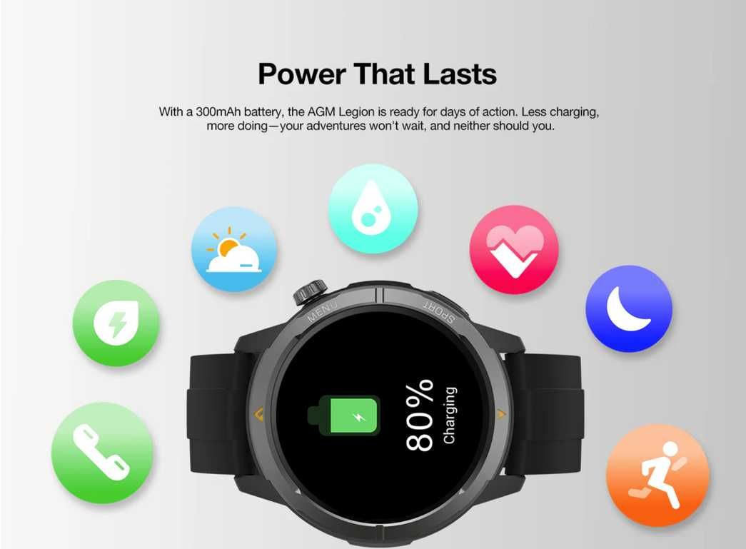 Смарт часовник AGM Watch Legion, 1.43" AMOLED дисплей, модел 2025!