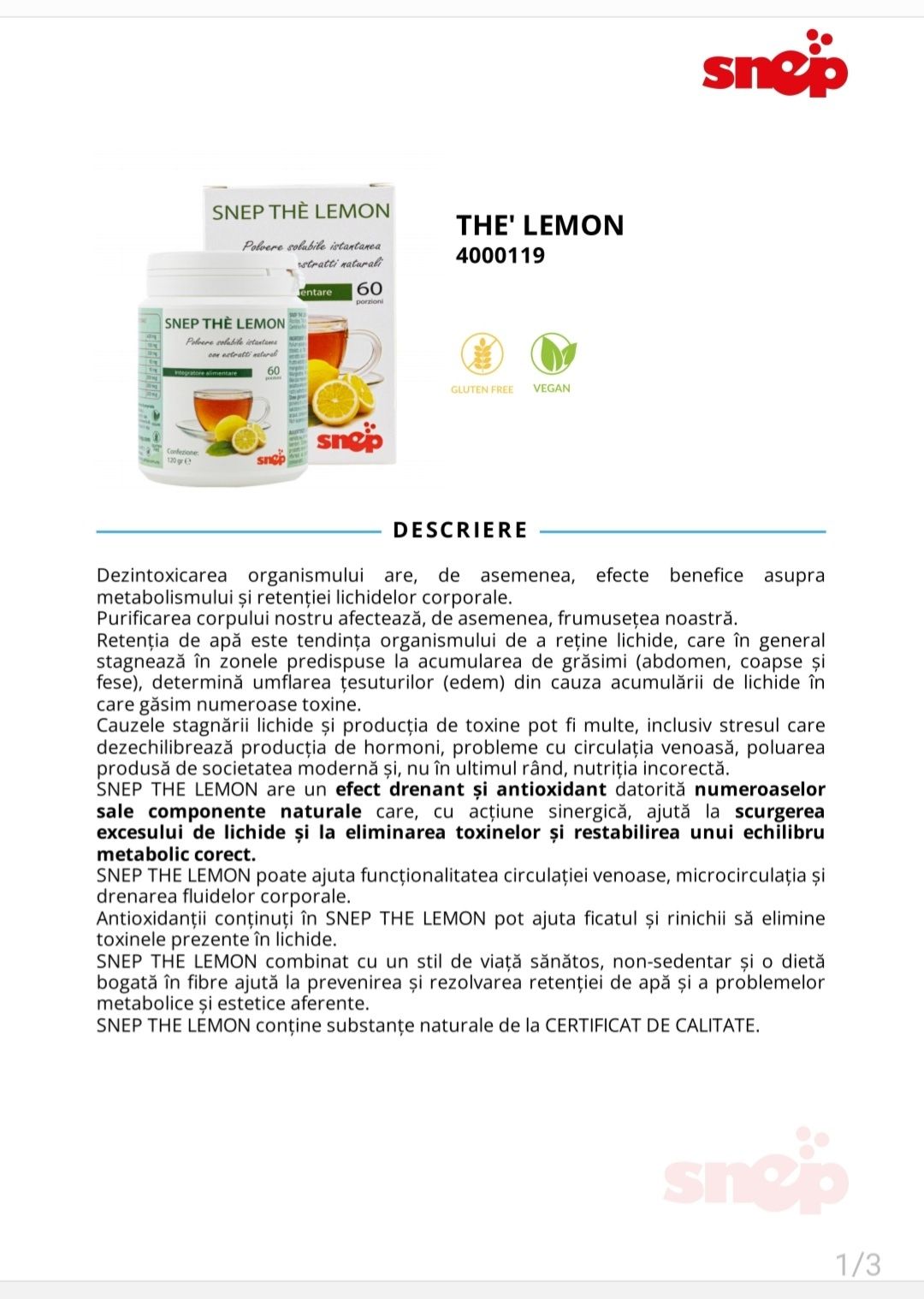 THE LEMON conține substanțe naturale de la CERTIFICAT DE CALITATE
Fru