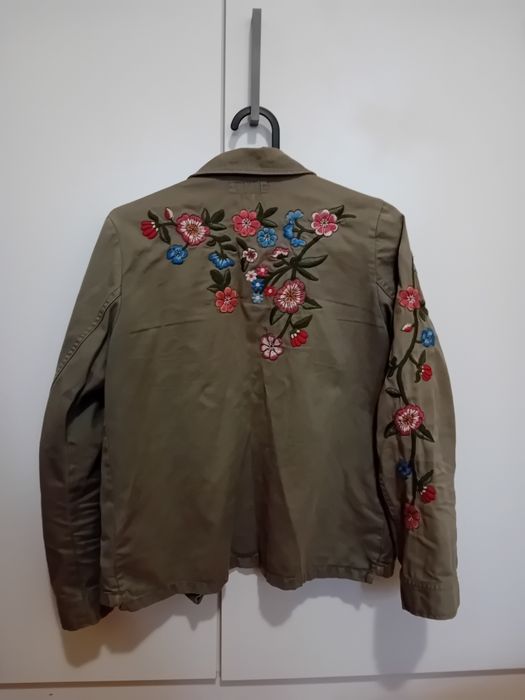 Тъмно зелено дънкови яке с цветни елементи, H&M,  детско или женски S