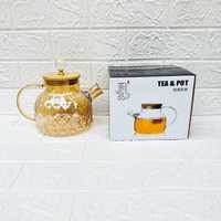 Термоупорный заварочный чайник, стеклянный золотистый чайник РоМБ
