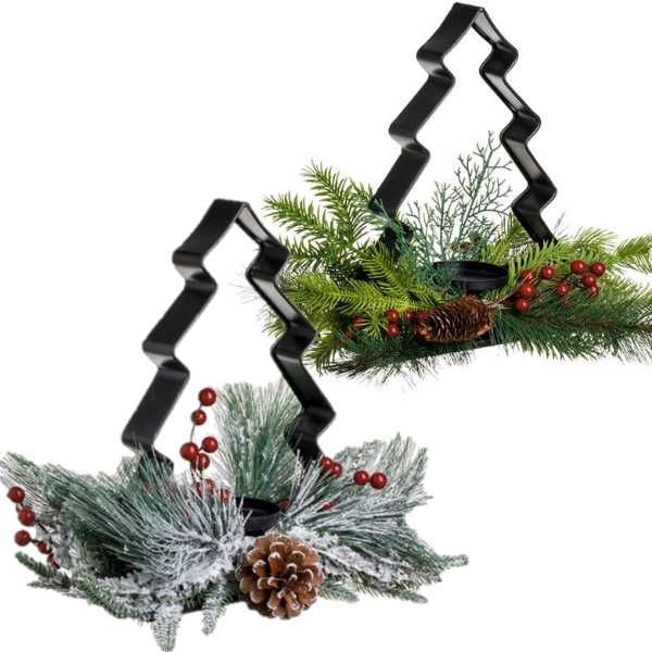 Коледен венец с поставка за свещ Mercado Trade, Метал, Елха