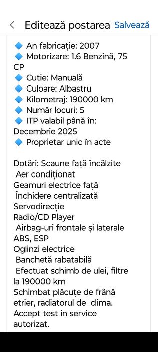 Vând Golf 5-Benzina motor 1 6mpi an 2007