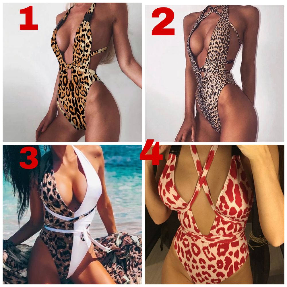 Costum baie C13 intreg animal print leopard bretele Push Up Reglabil