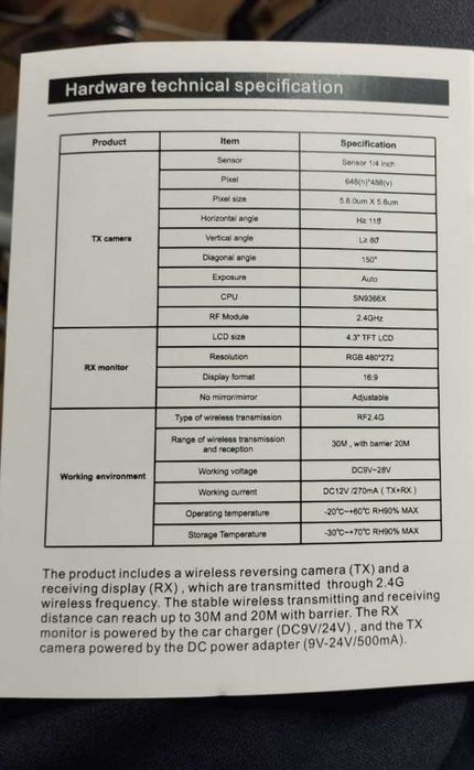 MHCABSR комплект WiFi камера за заден ход с монитор, 4.3-инчов монитор