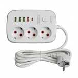 Prelungitor cu 3 Prize, 4 x USB si 1 x USB-C, Cablu 2.8M, 2500W