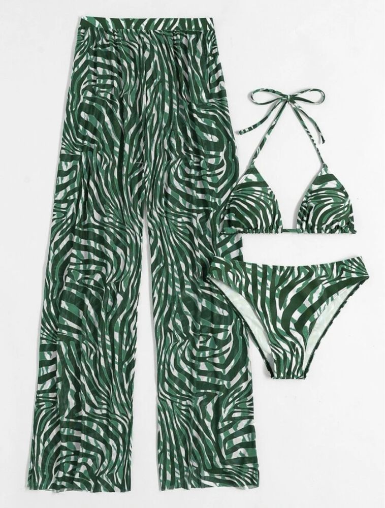 Costum de baie verde cu pantaloni