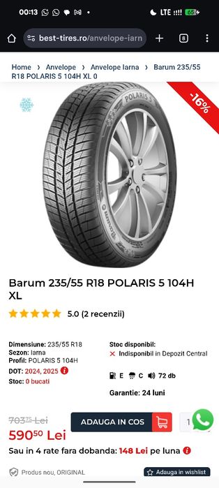 235/55R18 Barum 2021 7-6,2mm by Continental iarna