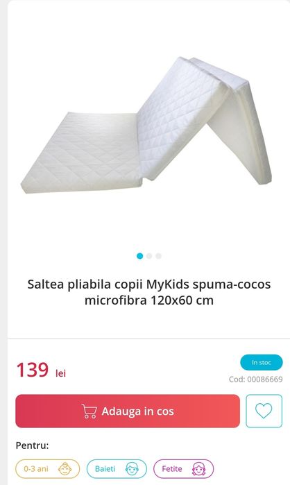 Patut pliabil Moni 2 nivele si saltea pliabila noi