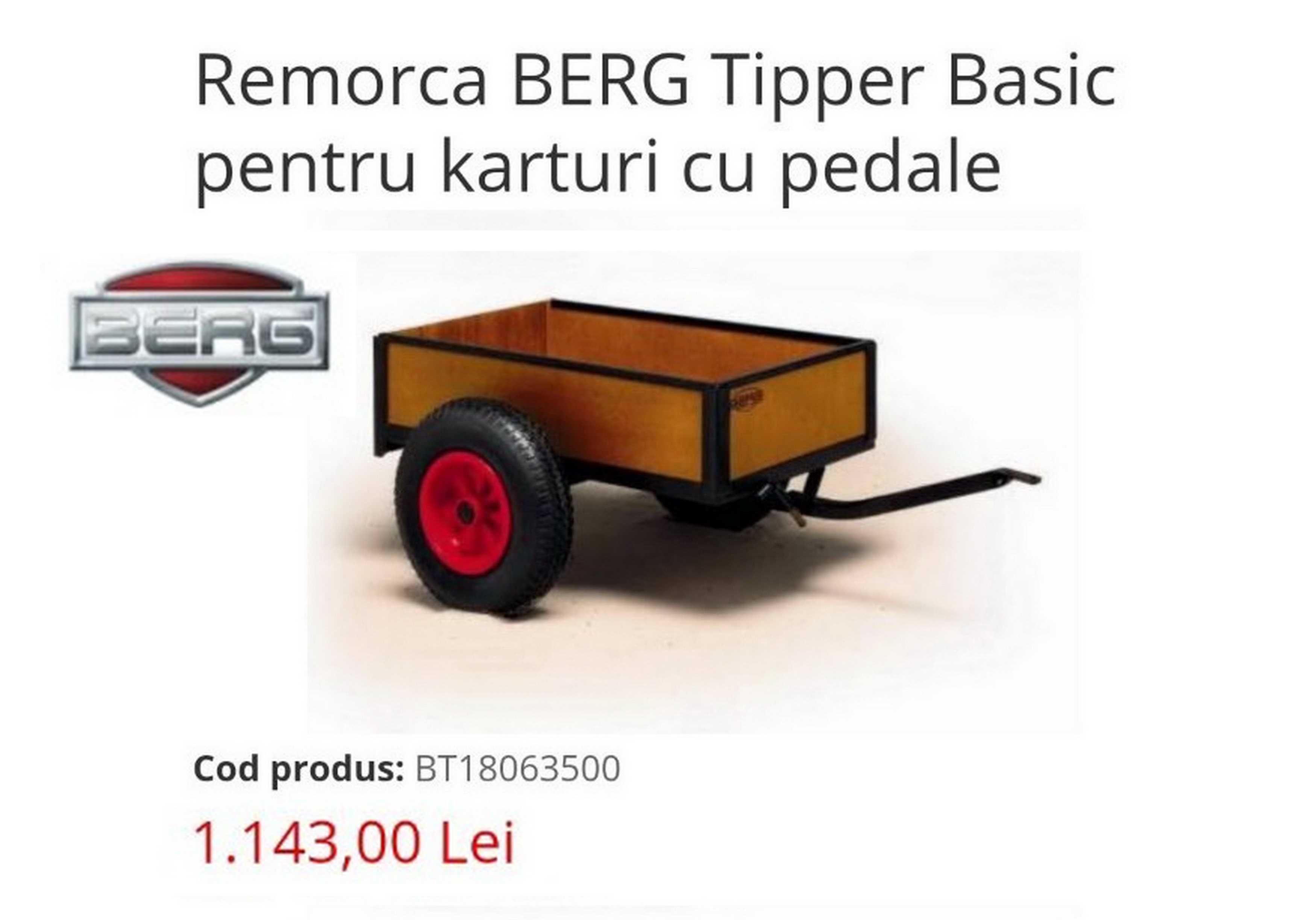 Remorcă pentru Go Kart (Cart) Berg Tipper Basic, metal cu lemn - maro