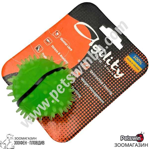 Гумена Играчка за Куче - 6см - Топка с Шипчета - Зелен цвят - Agility