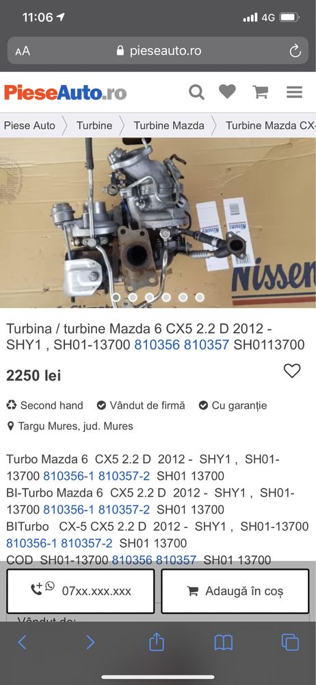 • Turbo MAZDA CX6 • 2.2D 2012+ • SH01-13700 •