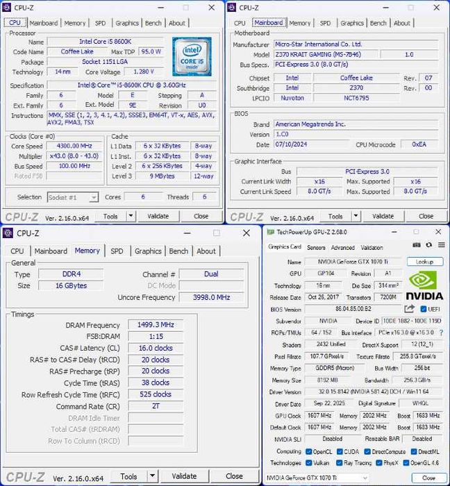 Calculator Desktop Gaming PC i5 8600K, GTX 1070Ti, 16GB, 1.5Tb