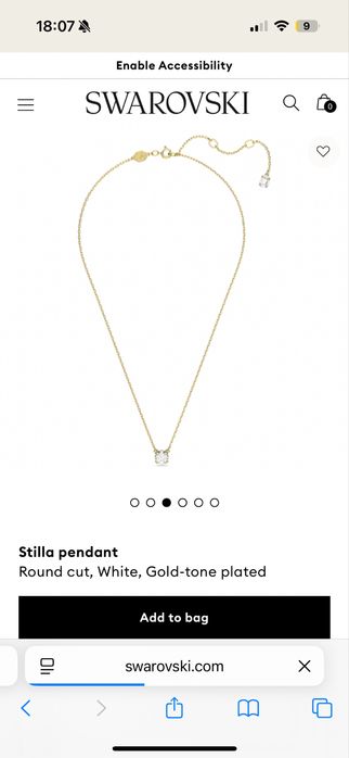Колие Swarovski: Stilla pendant Round cut, White, Gold-tone plated