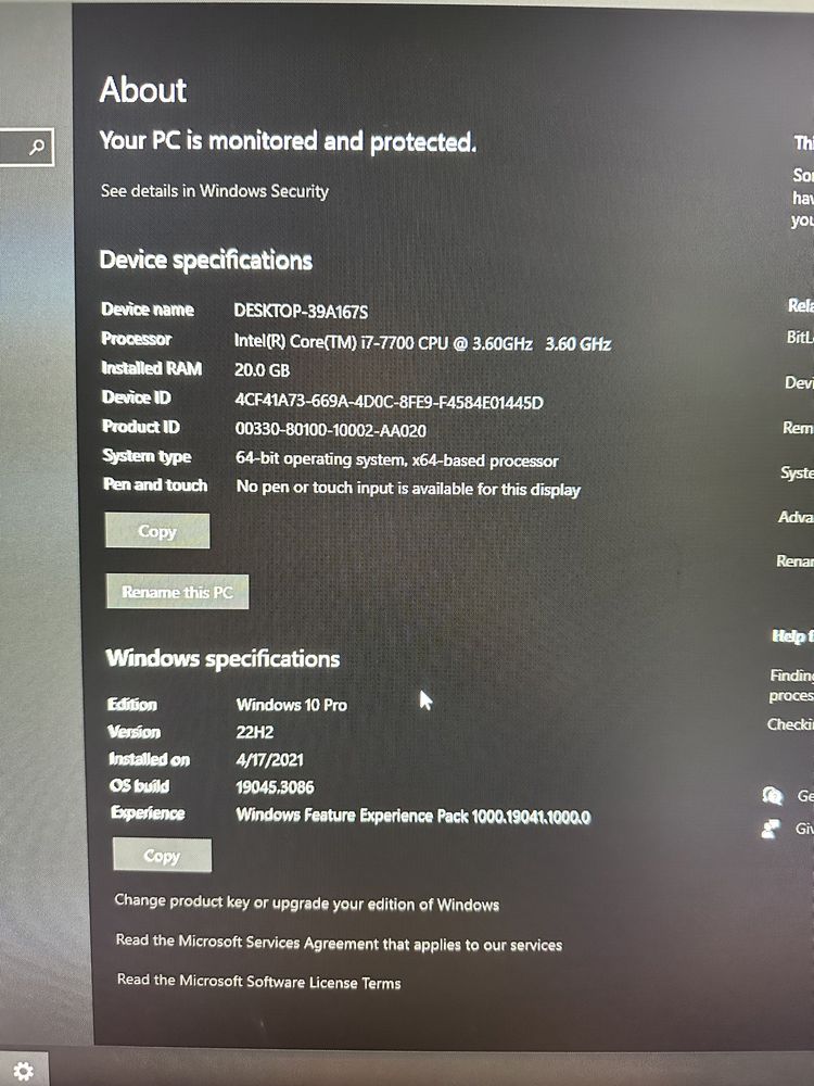 Настолен Компютър и монитор - i7 7700, 20Gb Ram , gtx970