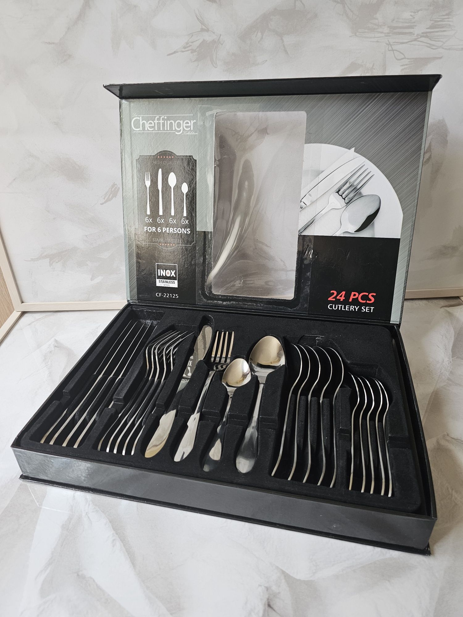 Set 24 tacamuri otel inoxidabil argintiu Cheffinger - Nou ambalat