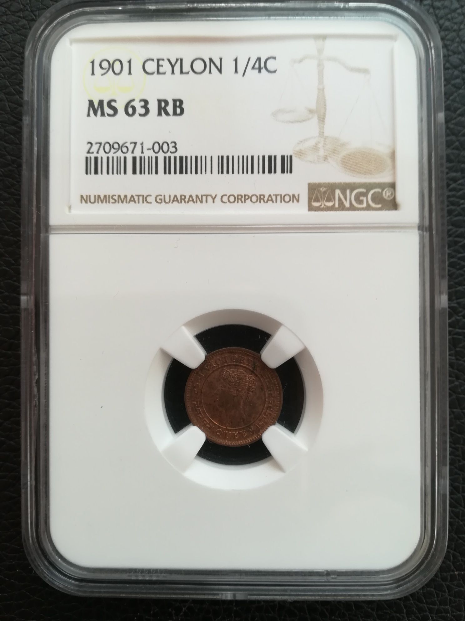 1/4 цент 1901 Британски Цейлон NGC MS63 RB
