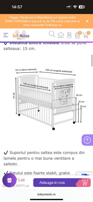 Vand patut copil + saltea de cocos