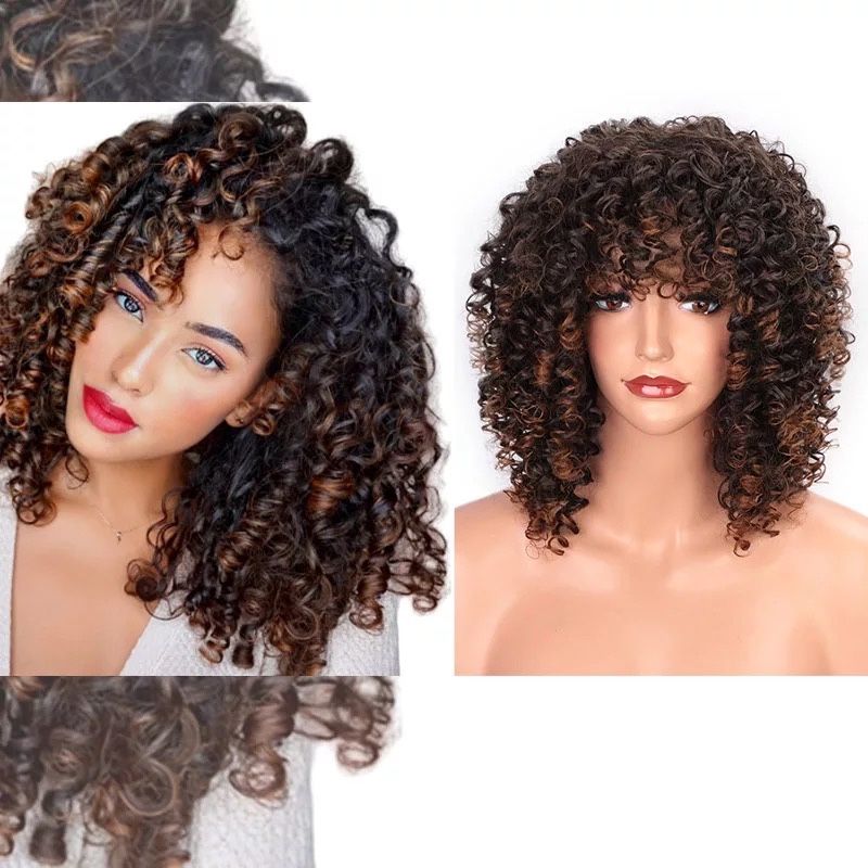 Peruca T54 Breton Afro Ondulata Creata Ombre Satena Bruneta Neagra