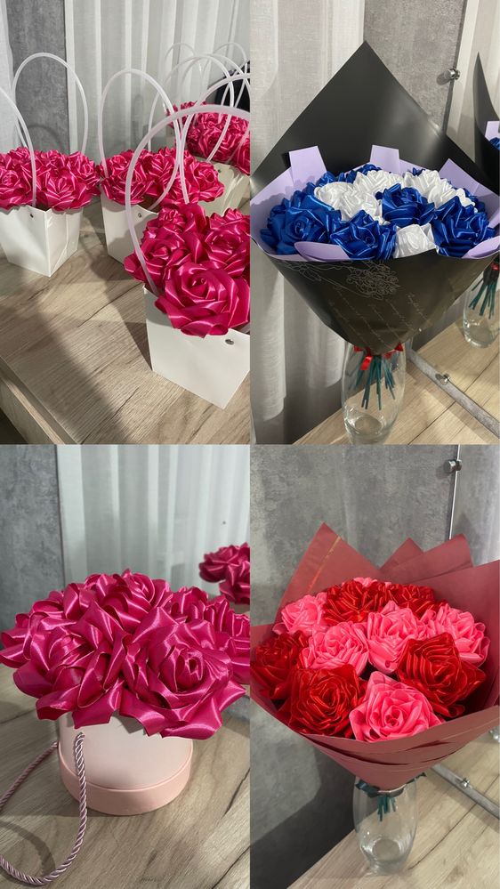 Розы из атласной ленты