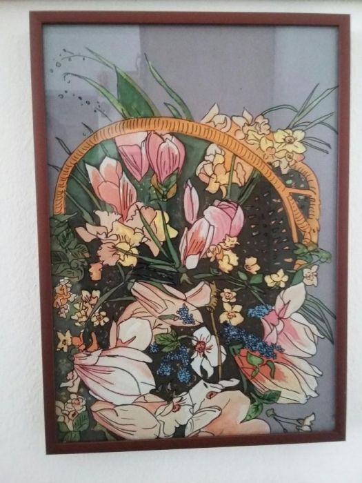 Tablou - pictură pe sticlă "Flori de primăvară"