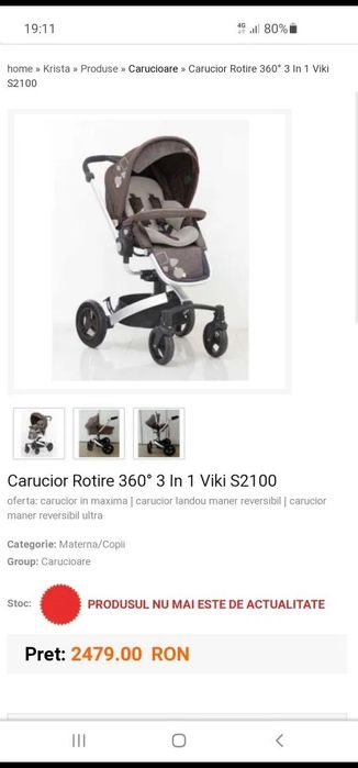 Căruț 3 in 1 Vigorkids cu rotire 360 grade