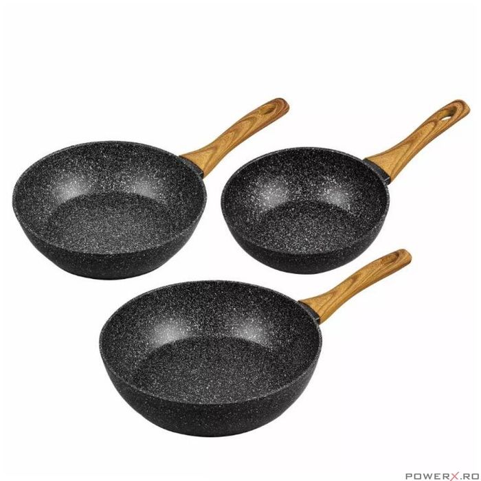 Set 3 tigai, din aluminiu, marmorate, negru, 20 / 24 / 28cm, Klausberg