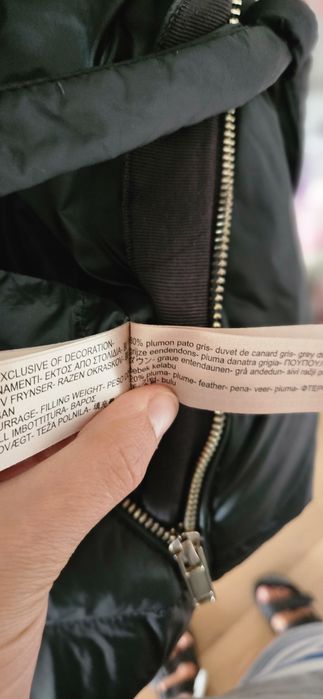 Geaca dama lungă verde închis puf pene Massimo Dutti