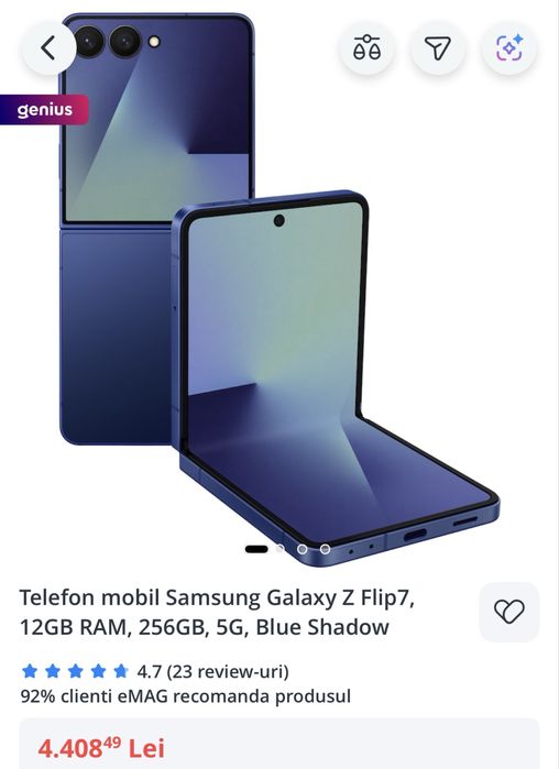 Samsung Galaxy Z Flip7, 12GB RAM, 256GB, 5G, Blue Shadow, practic nou