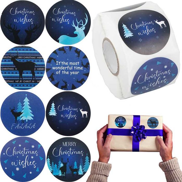 Коледни декоративни стикери на ролка „Весела Коледа“ – 500 бр