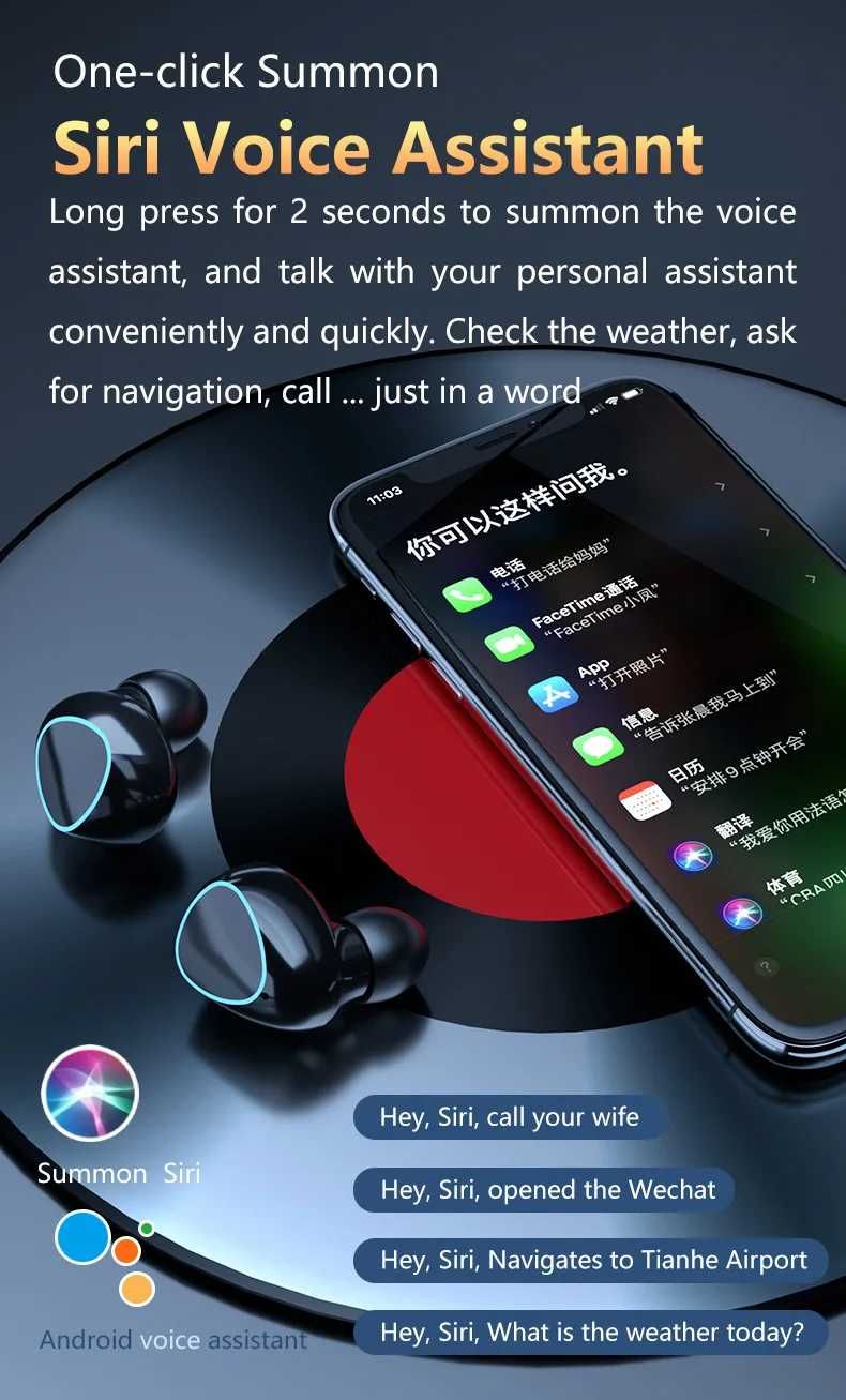 Безжични слушалки M10, TWS, Bluetooth 5.1, 2000mAh батерия