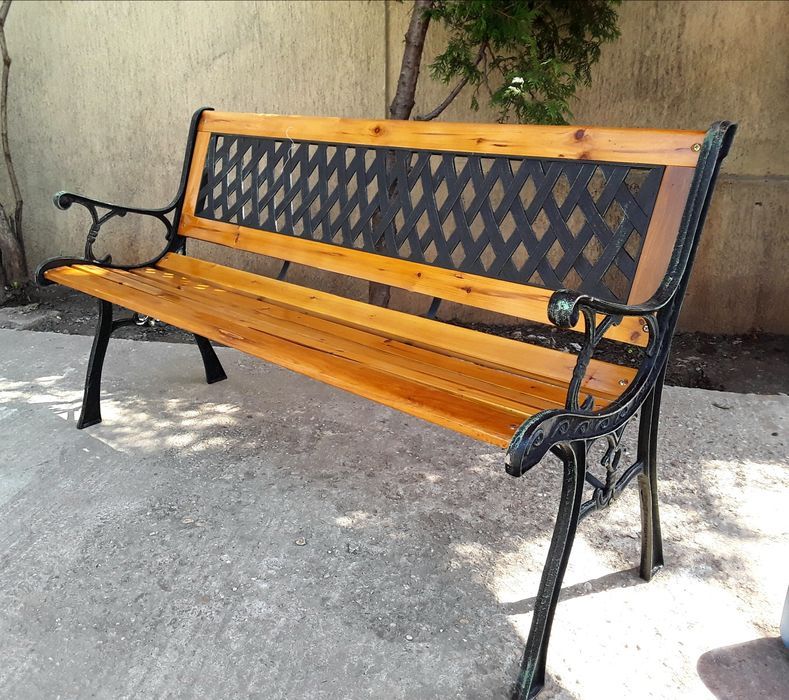 BANCĂ din Lemn cu cadru din metal pentru exterior 126x45x73 Cm - NOUA