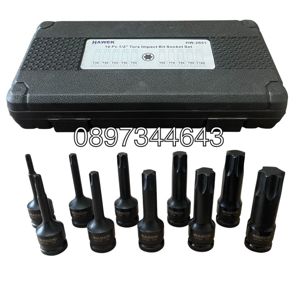 Комплект ударни битове 1/2-торкс 10 части Hawek-HW-2051