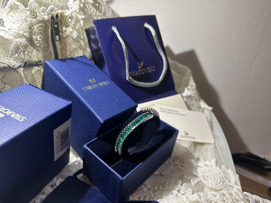 Brățară Swarovski matrix fixa verde cu argintiu