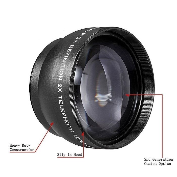 Телефото конвертор 2x Zoom за 49мм 52мм 55мм 58мм Telephoto converter