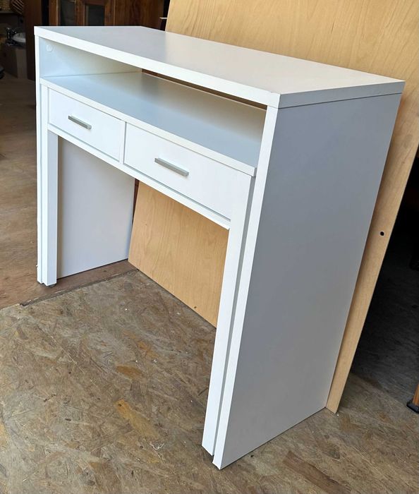 Consola Birou Extensibil cu 2 sertare; Birou MDF alb; Masa de machiaj