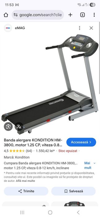Banda alergare KONDITION HM-3800, motor 1.25 CP, viteza 0.8-12 km/h,