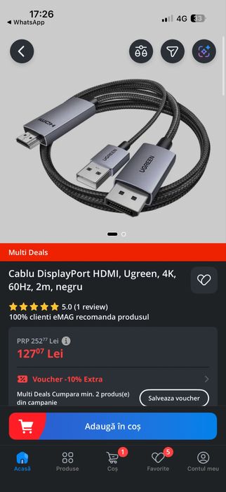 Cablu HDMI -> Display Port UGREEN 4k 60hz