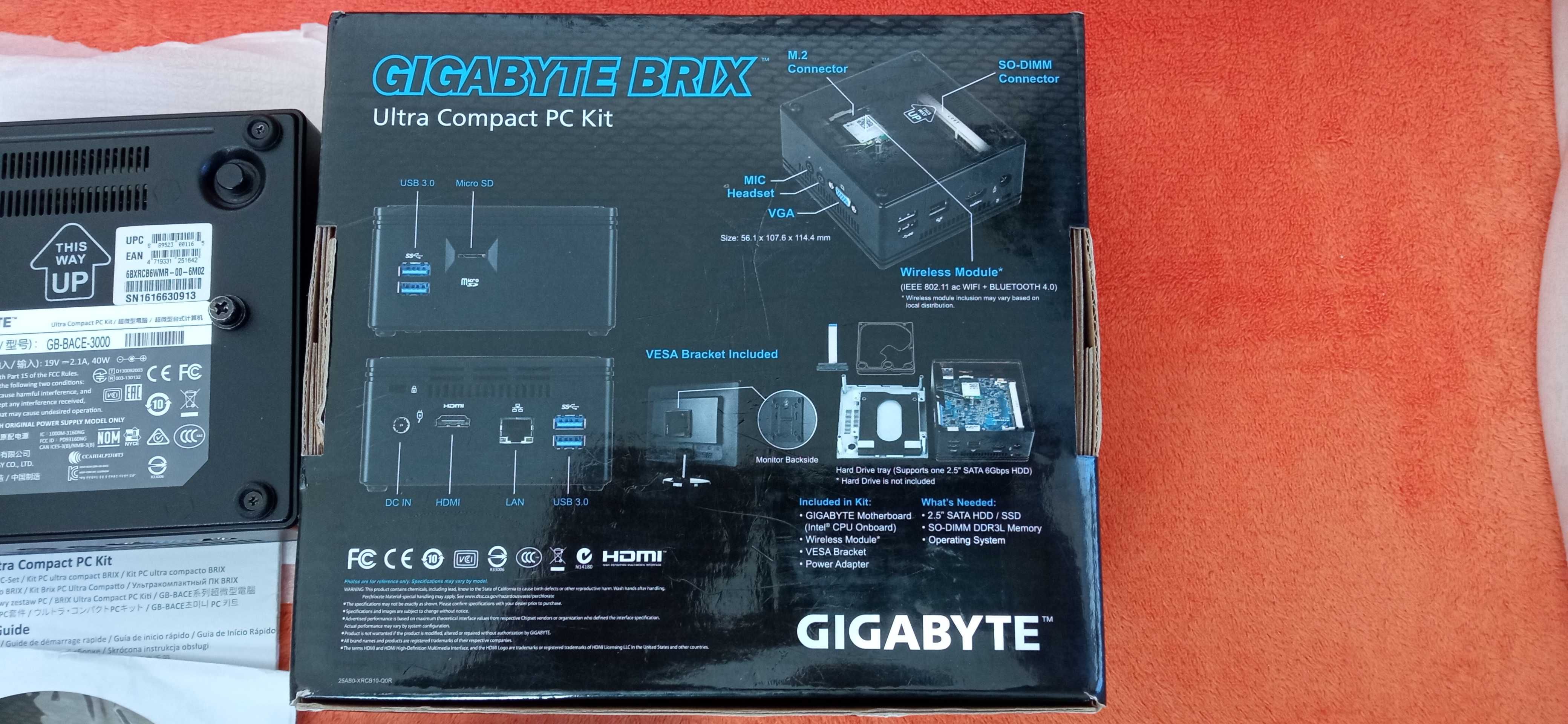 Мини компютър GIGABYTE GB-BACE-3000 безвентилаторен