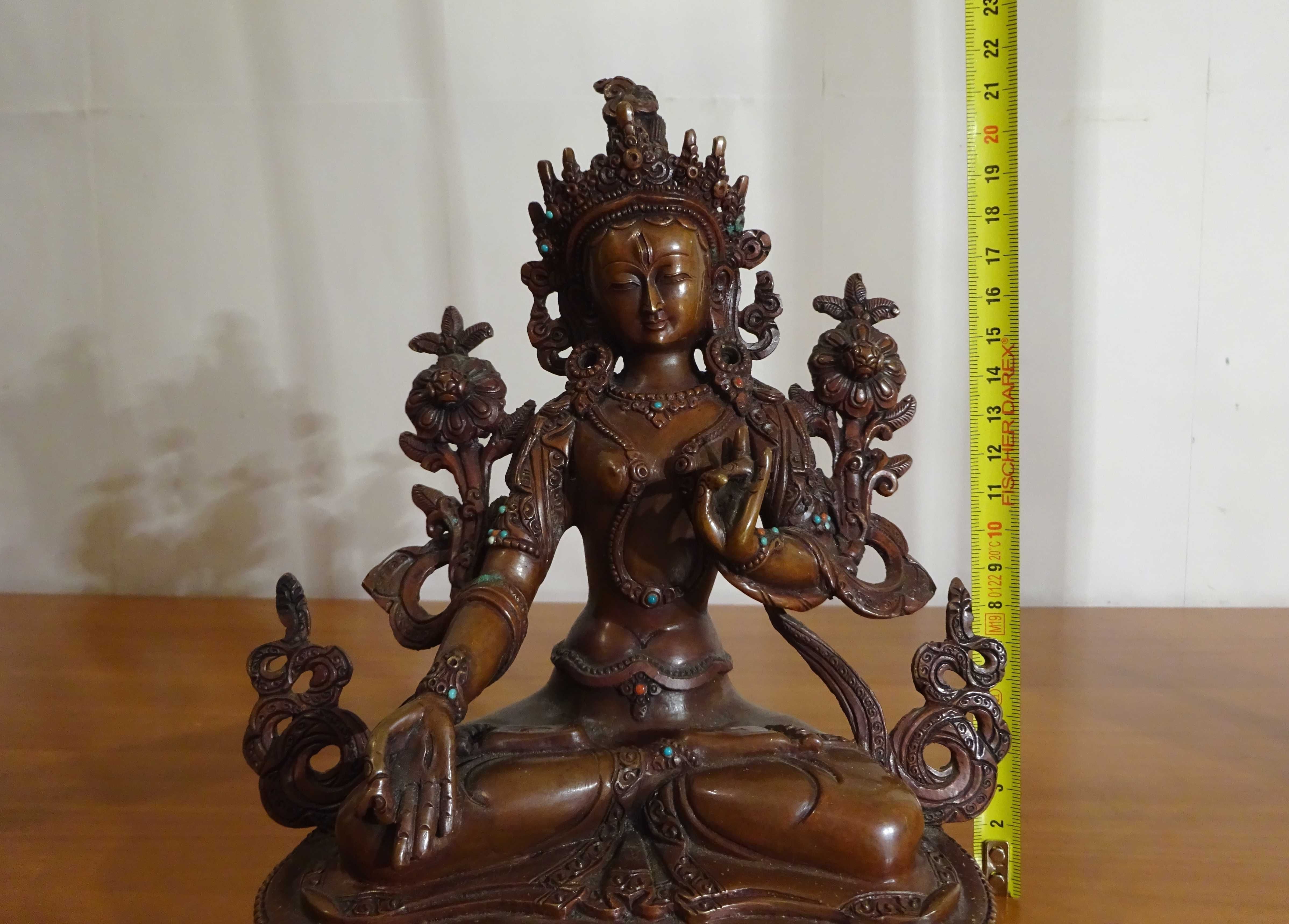 Statueta asiatica veche, ”Tara Alba”, cu Pietre Semipretioase, Tibet