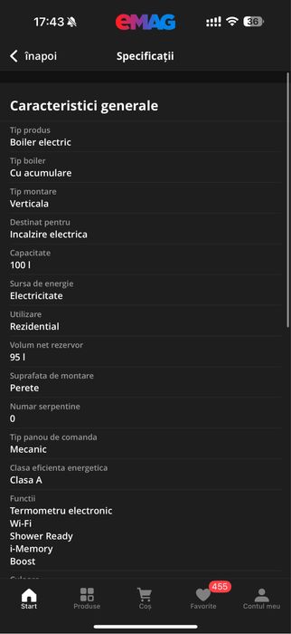 Boiler electric cu pompa căldura garantie Ariston Hybr wifi 100L 1200w