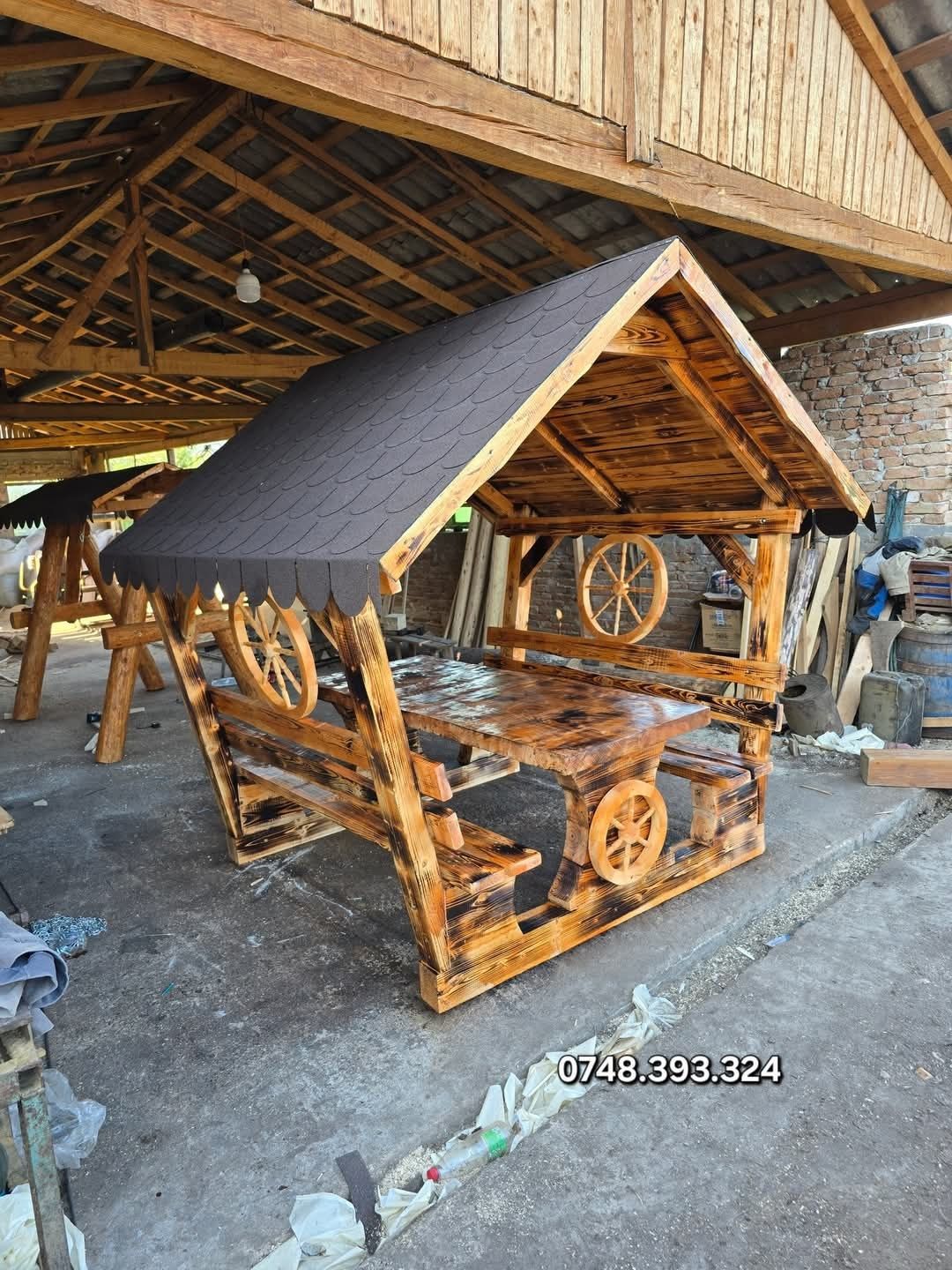 Foisor rustic  din  lemn  masiv  diferite modele  masa cu bănci