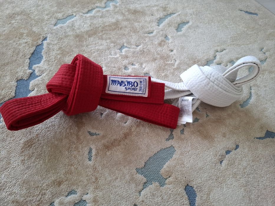 Set centuri Karate alb/ roșu 100%bumbac