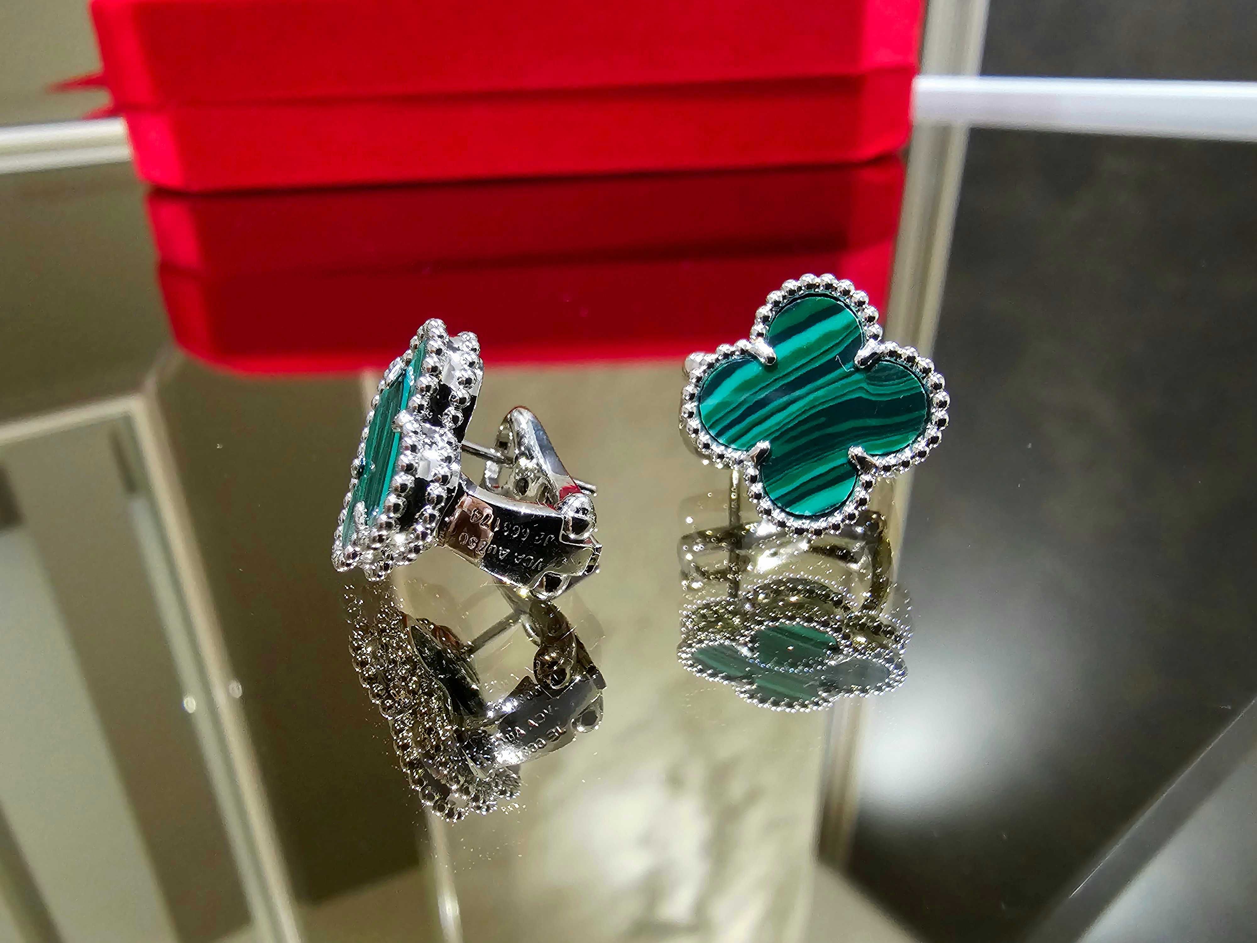 Van Cleef & Arpels VCA Silver Green Alhambra Clips Clover Дамски Обеци