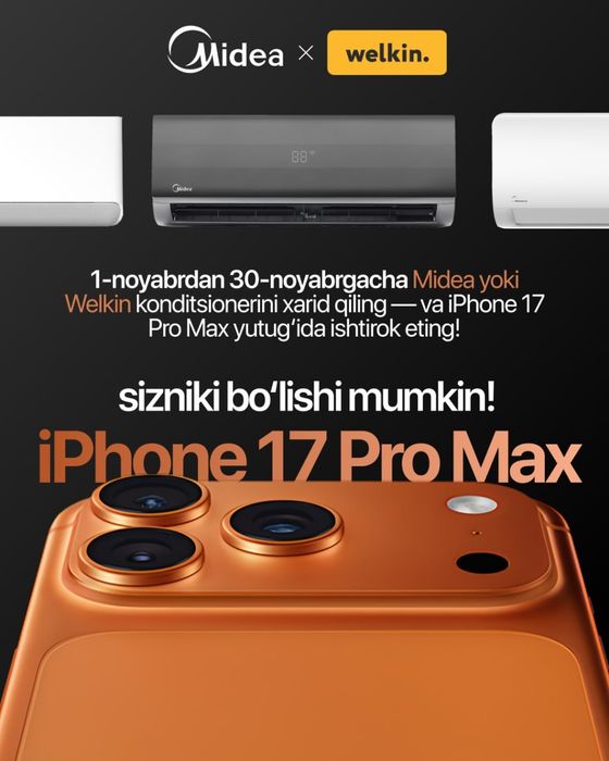 Konditsioner Midea Alba 12+Aksiya: IPhone Yutib Oling Bepul o‘rnatish!