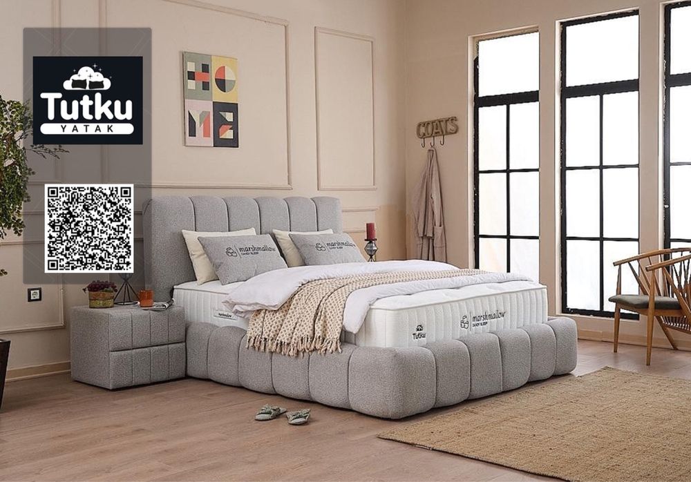 Тапицирано легло Marshmallow Светло сиво