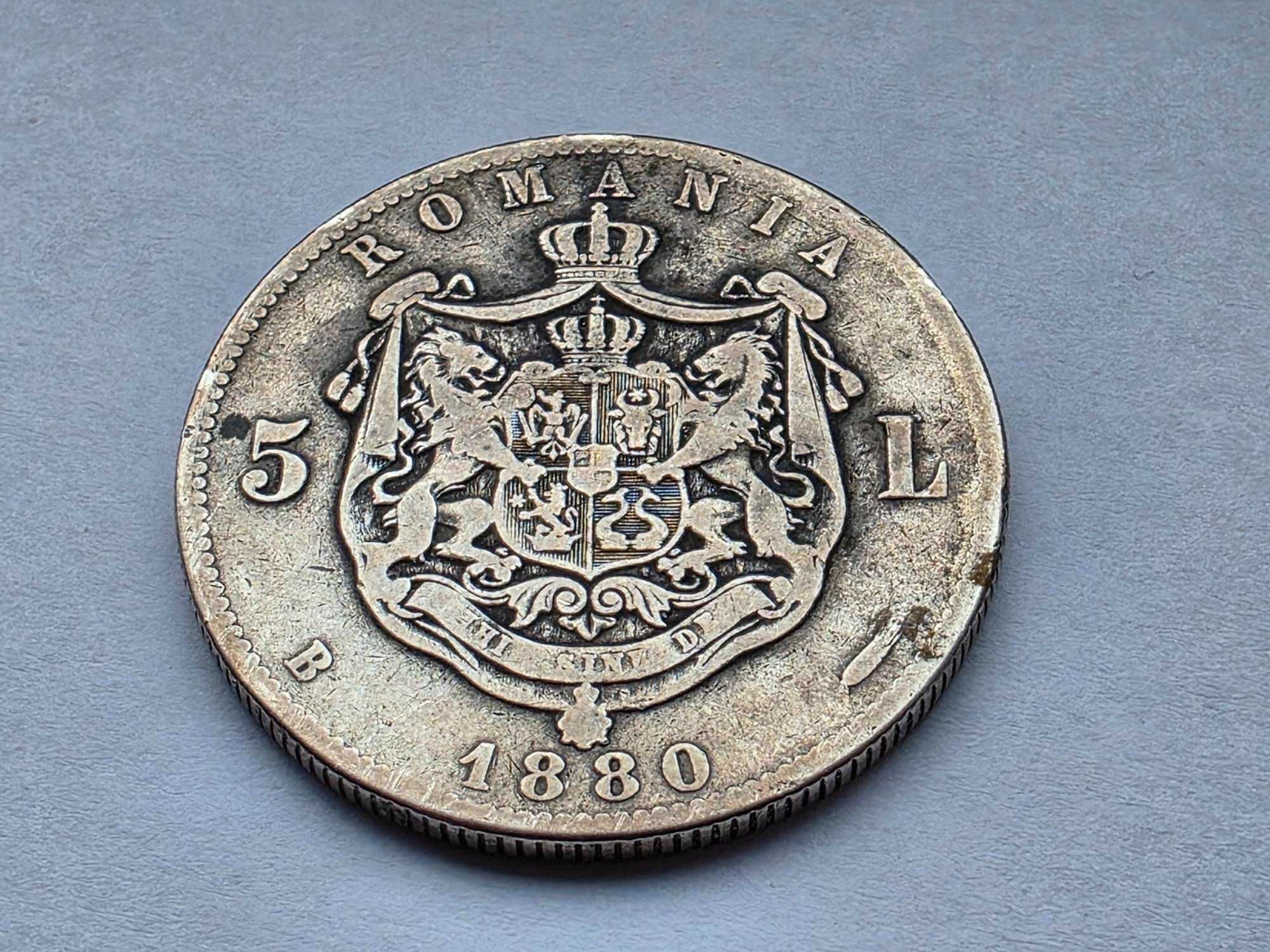Moneda / Romania 5 lei 1880 / Carol I Domnul Romaniei, argint 25 grame