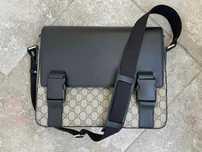GUCCI Geantă Mare Unisex Piele Neagră Gucci Bej Pânză Authenti