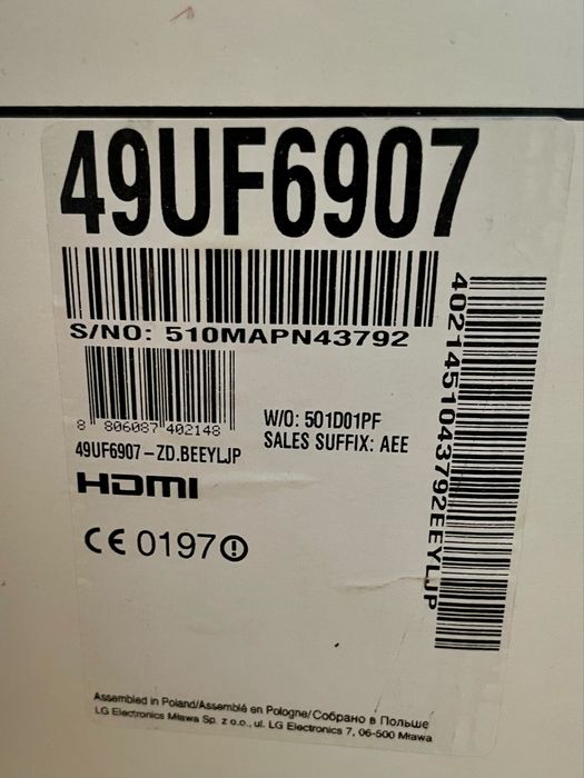 Tv LG 49UF6907 123cm SMART, 4k, wifi