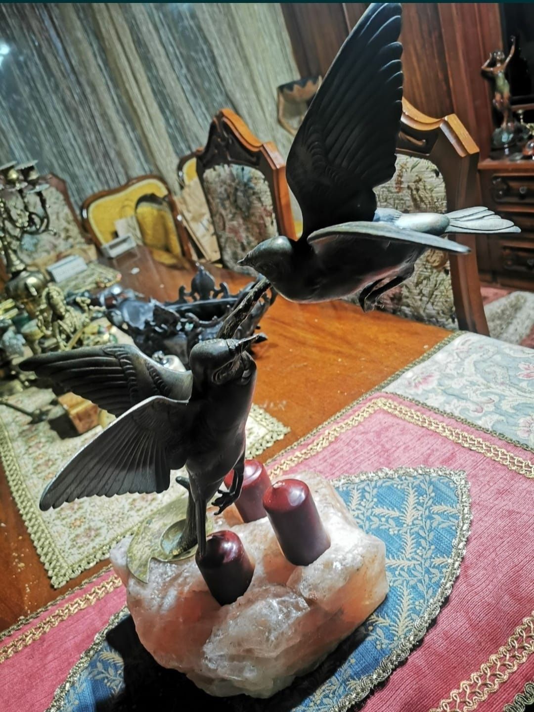 Vând decor gradina păsări colibri suport de lumânări cu piatra