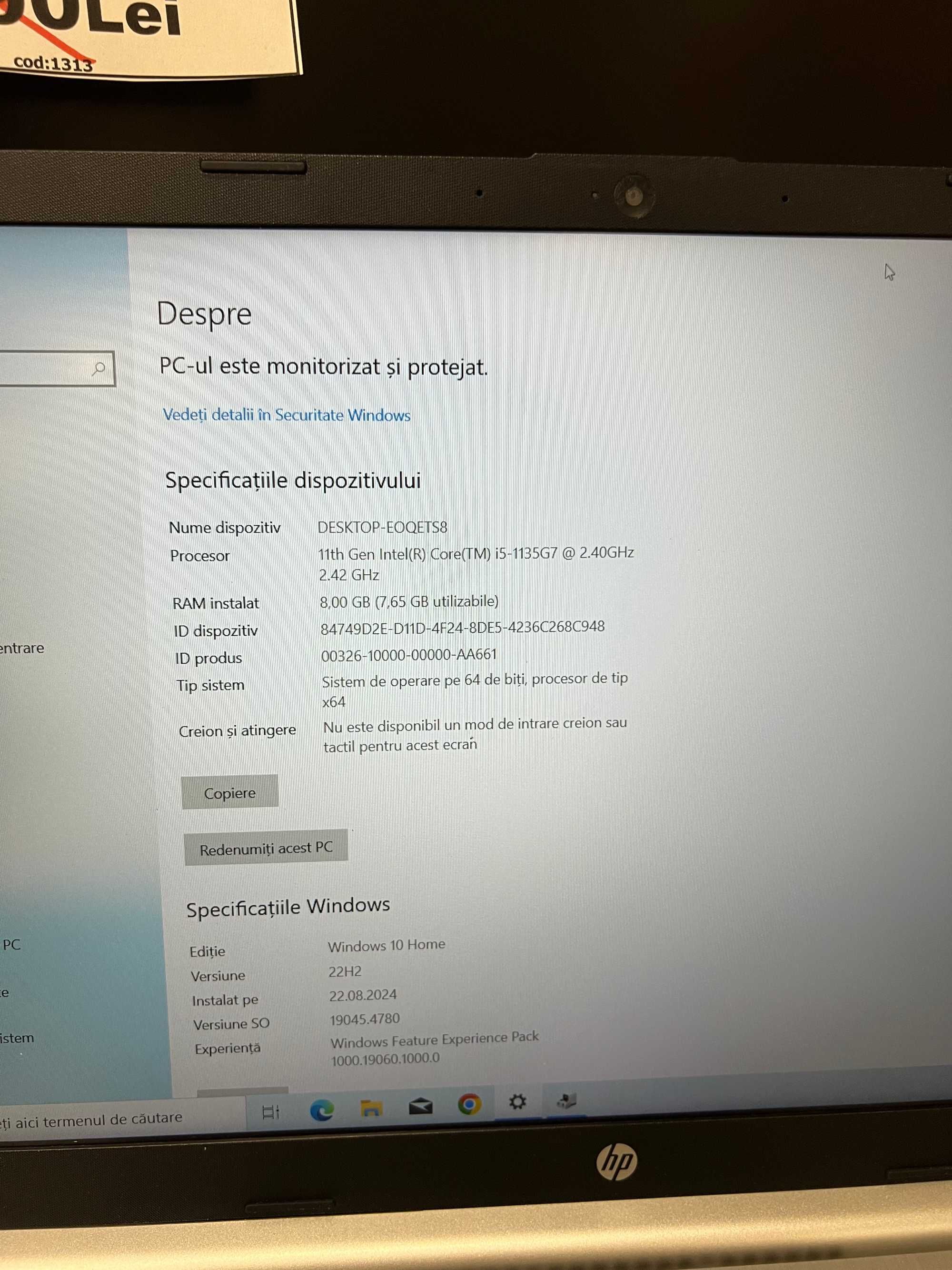 Laptop HP 15s-fq2013nq, 512GB SDD/8GB RAM, Intel Core i5-1135G7!